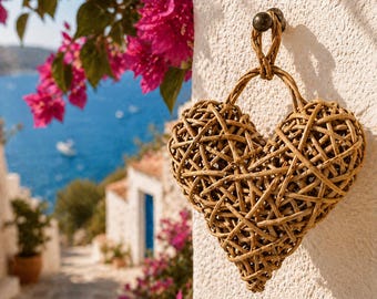 Woven Heart Wall Decor Handmade Rustic Boho Hanging Gift