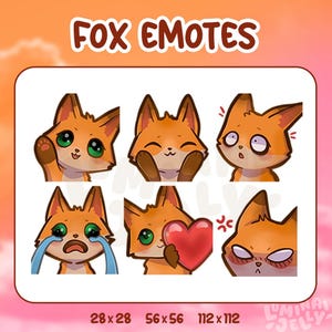 Cute Fox Twitch Emotes (set of 6) | Kawaii Discord Emoji | Streaming Assets for Twitch, Discord, YouTube | Instant Download Chibi emotes