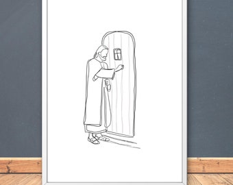 Jesus Christ Portrait Line Art Print, Christian Wall Decor (Digital Download)