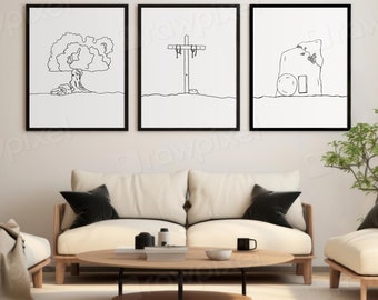 Atonement Line Art Print Set | Gethsemane, Cross, Tomb (Digital Download)