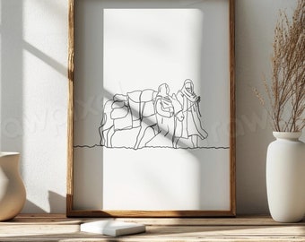 Mary and Joseph Nativity Line Art Print, Christian Gift (Digital Download)