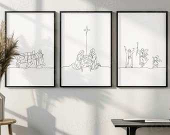 Nativity Scene Line Art Print Set, Minimalist Christian Decor (Digital Download)