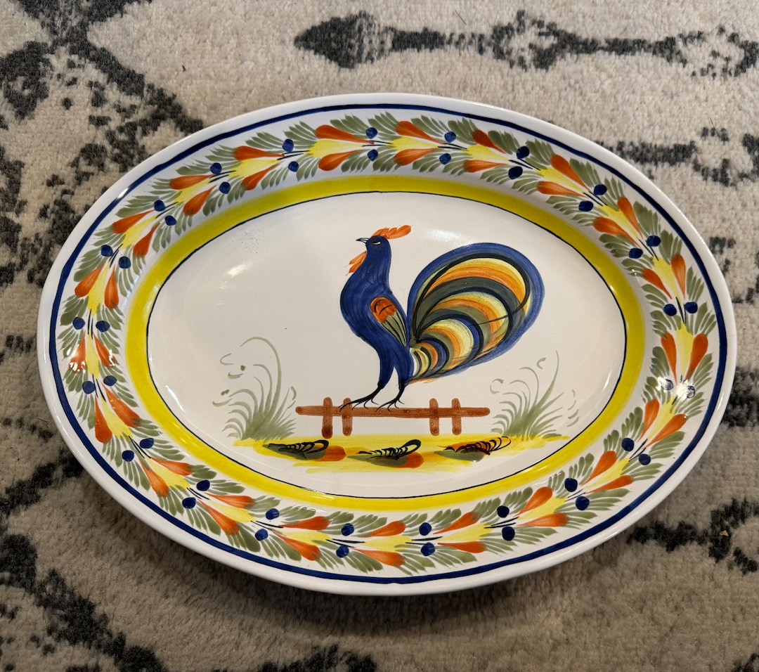 Plat ovale coq Henriot Quimper (13,75 x 10) France