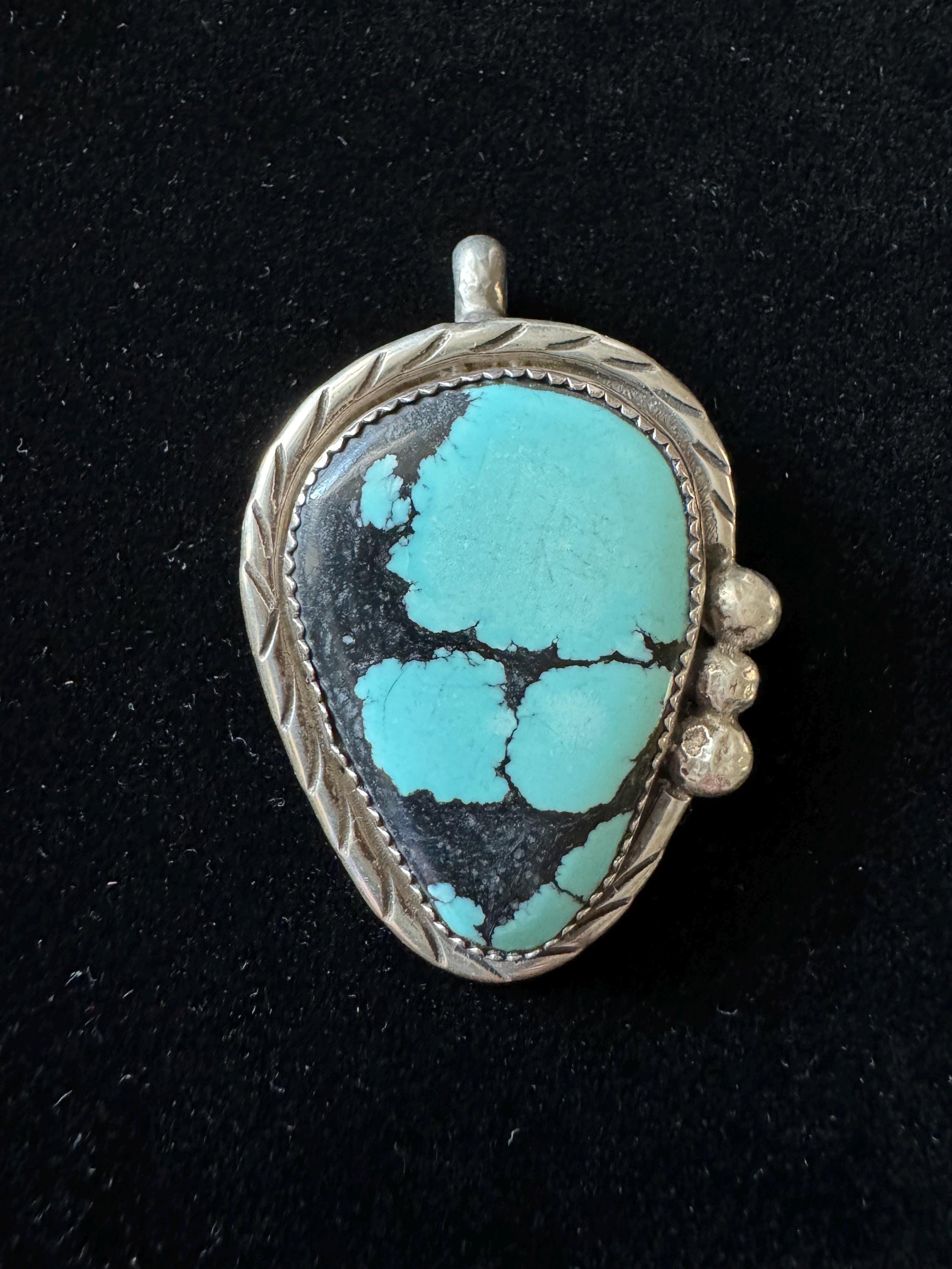 Broche/Pendentif Vintage En Argent Sterling - Incrustation Bleue, Diamètre 1.75 Pouce