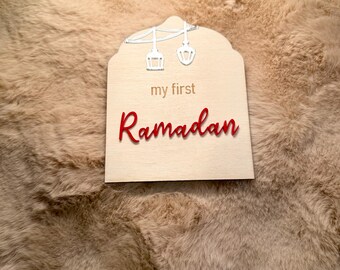 My First Ramadan – My First Eid – 3D Wooden and Acrylic Prop – Islamic Baby Milestone Decor –Photography Prop