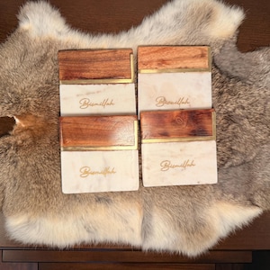 Bismillah Islamic Marble and Wood Coasters  | Elegant Muslim Home Décor | Islamic Gift for Ramadan & Eid | Engraved Marble Coasters