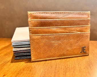 Personalized Leather Cardholder Wallet – Slim Genuine Leather, Gift for Mom