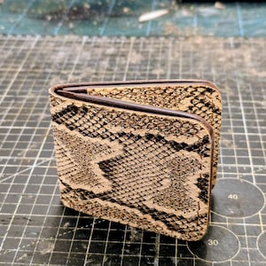 Handmade Python Leather Bifold Wallet – Dark Brown Veg Tanned Calf Inner