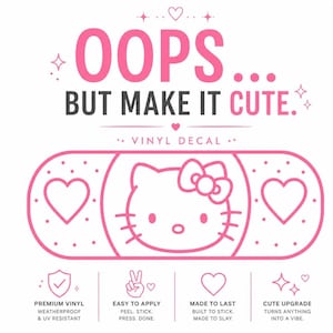 Oops But Make It Cute Decal | HKitty Bandage Sticker | Kawaii Car Decal | Pink Vinyl Car Sticker | JDM Accessory