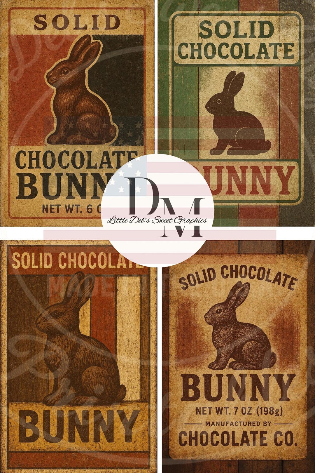Primitive Farmhouse Solid Milk Chocolate Easter Bunny Bakery Labels ...