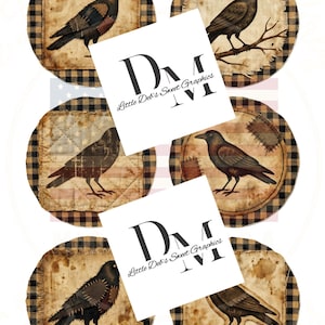 May include: Full sheet of 8.5x11 inch labels featuring crow illustrations on a rustic background. The labels have a distressed, vintage aesthetic with the text "Little Deb's Sweet Graphics" and "Debbie Marter Designs".