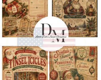 Primitive Farmhouse - Merry Christmas - Vintage Ornaments & Tinsel Icicles - Baking Pantry Labels - Tin Can Jar Labels (Digital Download)