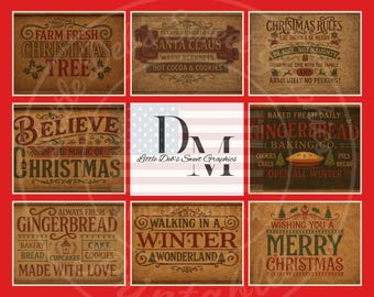 8 Primitive Grungy Christmas Saying Labels – Farmhouse Printable Set (Digital Download) 8 Designs
