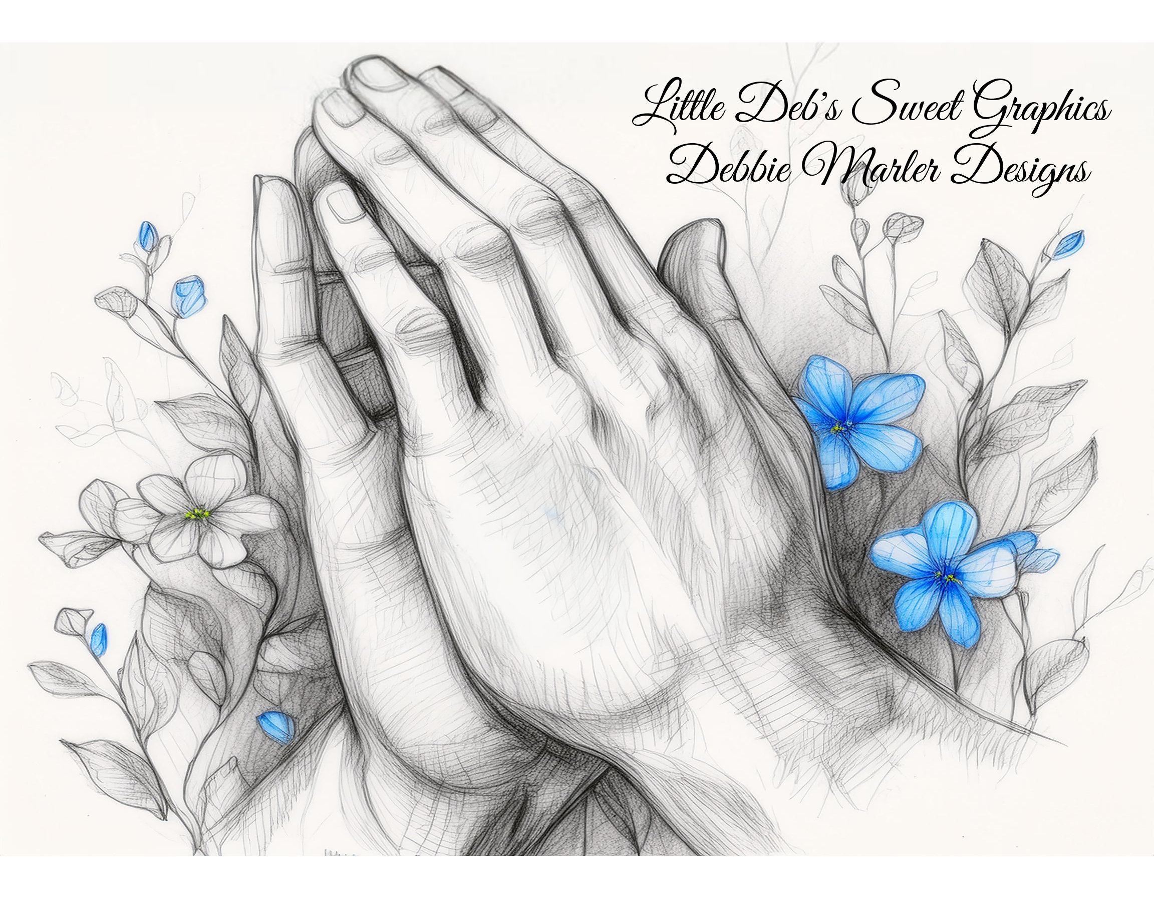 Praying Hands Flowers Digital Download 27 8x10, Primitive Religious ...