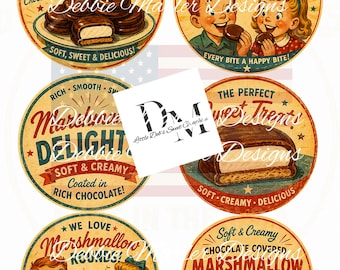 Prim Farmhouse 6 -3.5" Circle Labels - Full Sheet Retro Marshmallow Rounds - Pantry, Kitchen Tin Can, Jar Lids Labels (Digital Download)