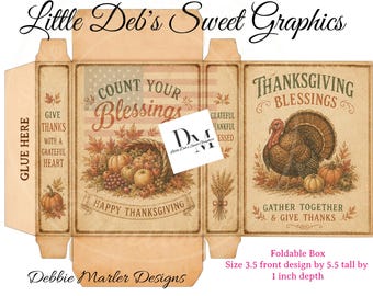 Digital Download Little Box - Farmhouse - Count Your Blessings Thanksgiving Autumn Box Label - Pantry Can FULL BOX Wrap - Fold & Make Box