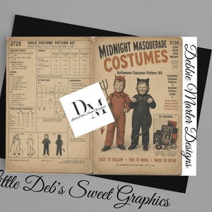 Digital Download Sewing Costume Pattern Kit - Vintage Halloween Devil, Black Cat - Like McCalls & Simplicity Patterns - Sew, Can, Jar Labels