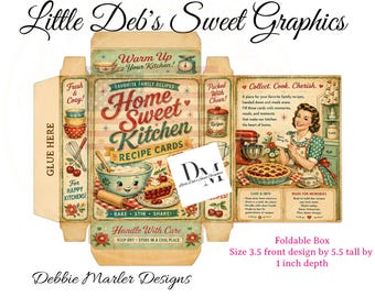 Digital Download Little Box - Farmhouse - Home Sweet Kitchen Recipe Box Label - Pantry Kitchen Can FULL BOX Wrap - Fold & Make Box