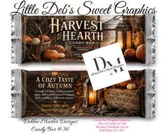 Primitive Halloween Candy Bar WRAPPER - Harvest Hearth Pumpkins - Hershey Chocolate Bar Baking Pantry Labels - Tin Can (Digital Download)