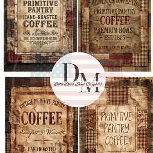 Primitive Farmhouse Kitchen Pantry Coffee Labels - Bakers Cooking Pantry Labels - Tin Can, Jar Labels (Digital Download)
