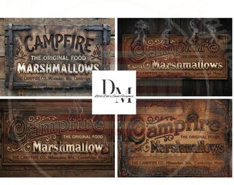 Primitive Farmhouse - Campfire Burnt Fire Original Marshmallows - Bakers Pantry Labels - Tin Can, Jar Labels (Digital Download) 4 - 5x7