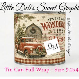 Primitive Farmhouse - It's The Most Wonderful Time Of The Year - Truck - Pantry Label Tin Can FULL WRAP, Jar Labels (Digital Download) 9.2x4