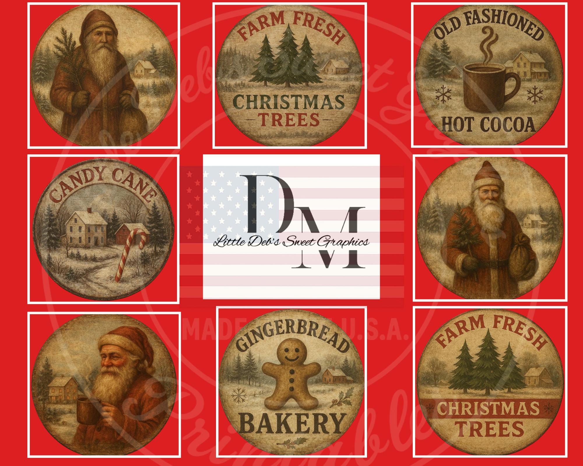 Winter Rustic Labels Primitive Farmhouse Christmas Labels – 4x4 Circles (digital Download ...