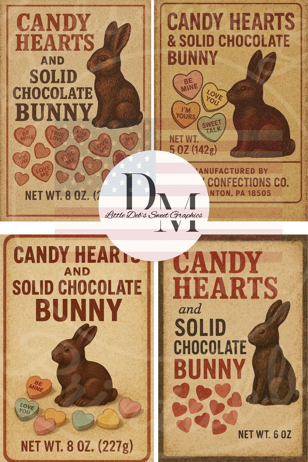 Primitive Farmhouse Solid Milk Chocolate & Heart Candy - Easter Bunny ...