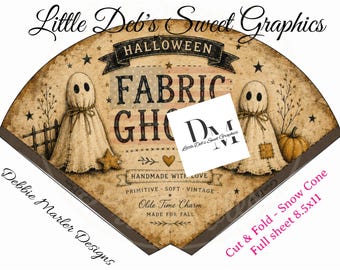 SNOW CONE - Primitive Farmhouse - Handmade Fabric Ghost - Fall Labels - Pantry Tin Can, Jar - Cut & Fold Make a CONE Digital Download