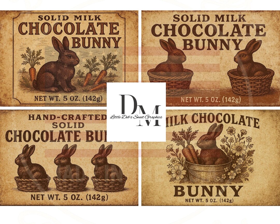 Primitive Farmhouse Solid Milk Chocolate Easter Bunny Bakery Labels ...