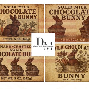Primitive Farmhouse Solid Milk Chocolate Easter Bunny Bakery Labels ...