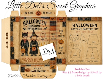 Digital Download Little Box - Farmhouse - Old Halloween Kids Pattern Costume Box Label - Pantry Kitchen Can FULL BOX Wrap - Fold & Make Box