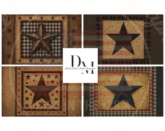 Primitive Farmhouse Country Rusty Barn Star - Homespun & Plaid - Primitive Labels - Tin Can, Jar Labels (Digital Download)