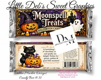 Primitive Halloween Candy Bar WRAPPER - Moonspell Treats Candy Bar - Hershey Chocolate Bar Baking Pantry Labels - Tin Can (Digital Download)