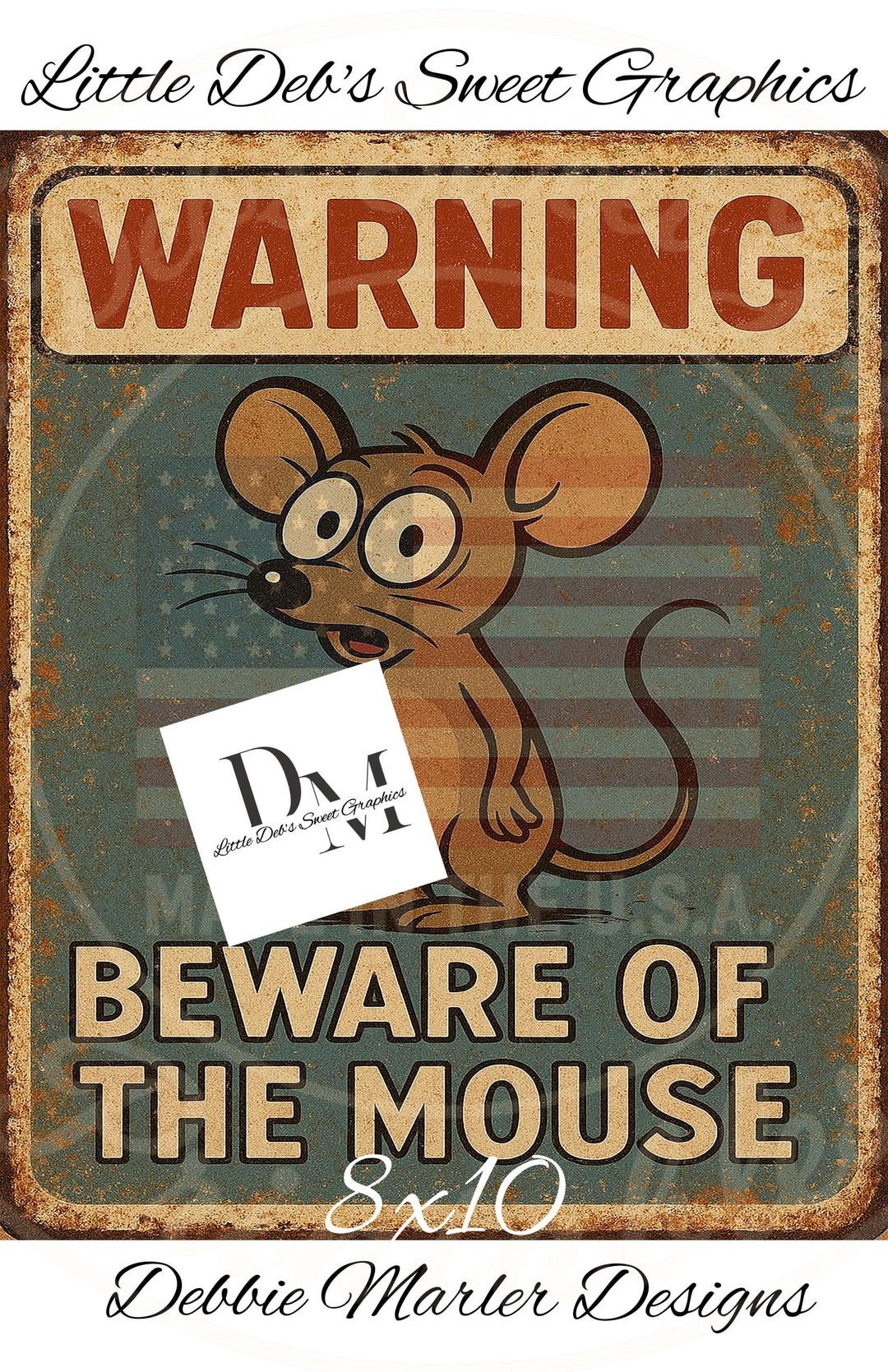 Beware Mouse Funny Retro Wall Art Sign - Warning Beware of the Mouse - Farm Animal ...