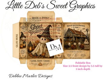Digital Download Little Box - Farmhouse - Ghost Treasures Sheep - Fall Mums Labels - Pantry Tin Can, Jar FULL BOX Wrap - Fold & Make Box