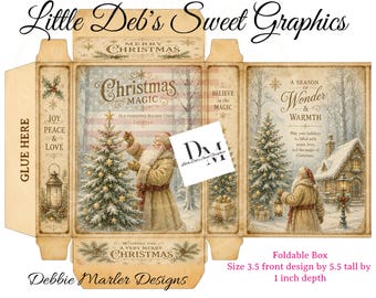 Digital Little Box - Primitive Farmhouse - Christmas Magic Old Fashioned Gift Box - Labels - Tin Can FULL BOX Wrap, Jar - Fold & Make Box