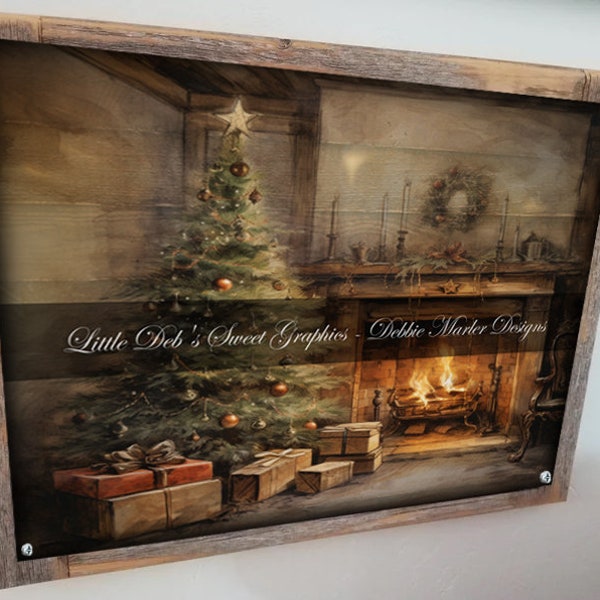 Vintage Christmas Tree 1 - Christmas Sign Rustic Primitive Farmhouse Decor Metal Print Reclaimed Barnwood Frame Wall Art Fireplace Artwork