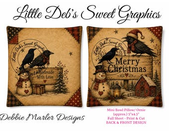 Prim Farmhouse MINI PILLOW/ORNIE - Merry Christmas Hamdmade Love - Bowl Filler, Pantry (Digital Download) Print & Cut - Front/Back Design