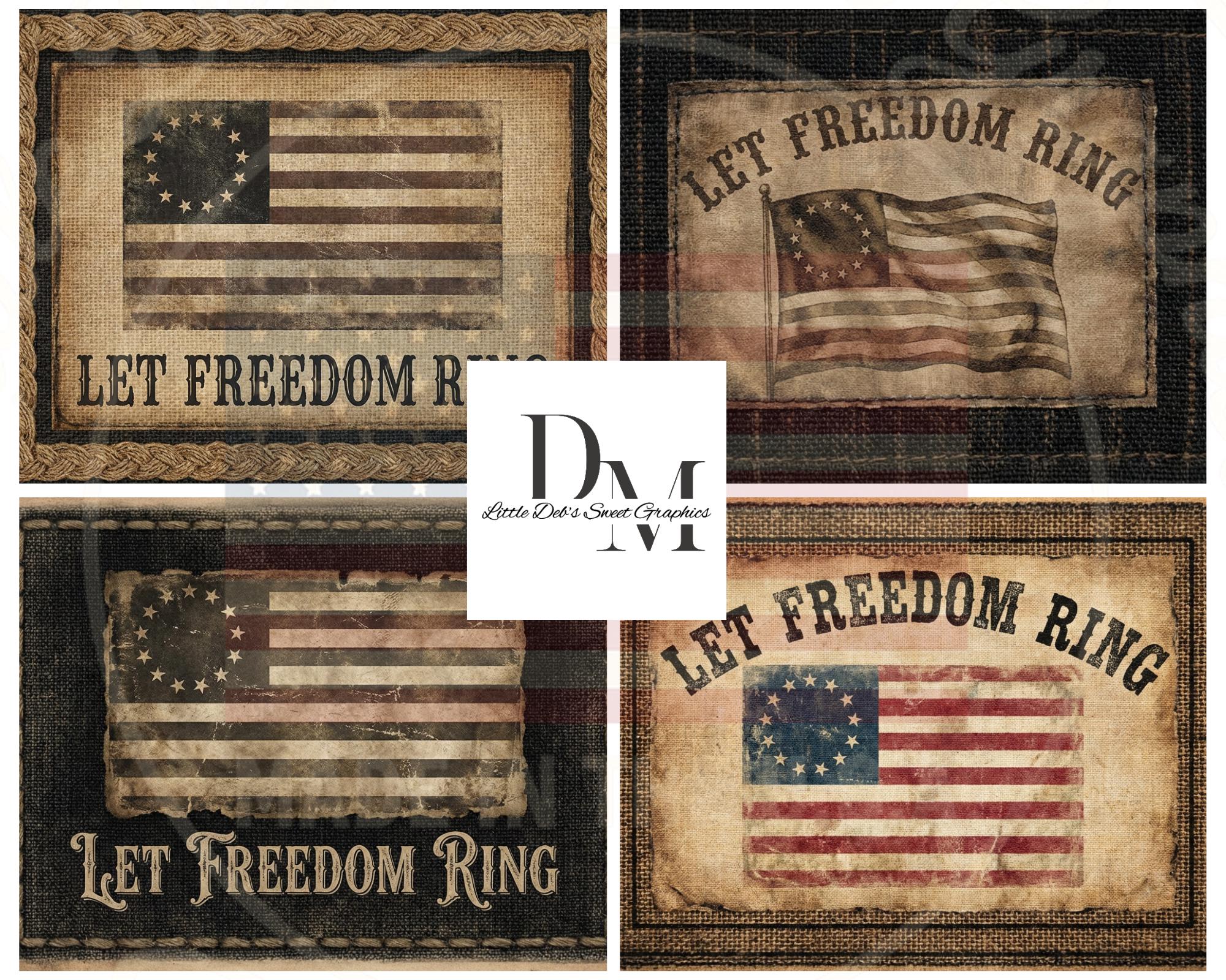 Freedom Label Primitive Farmhouse Let Freedom Ring - American Flag U.S.A. Embroidery ...