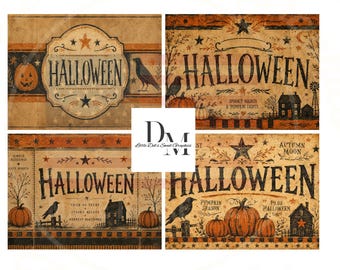 Primitive Farmhouse - Prim Grungy Halloween - Barn Stars, Pumpkins, Crow - Grungy Pantry Labels - Tin Can, Jar Labels (Digital Download)