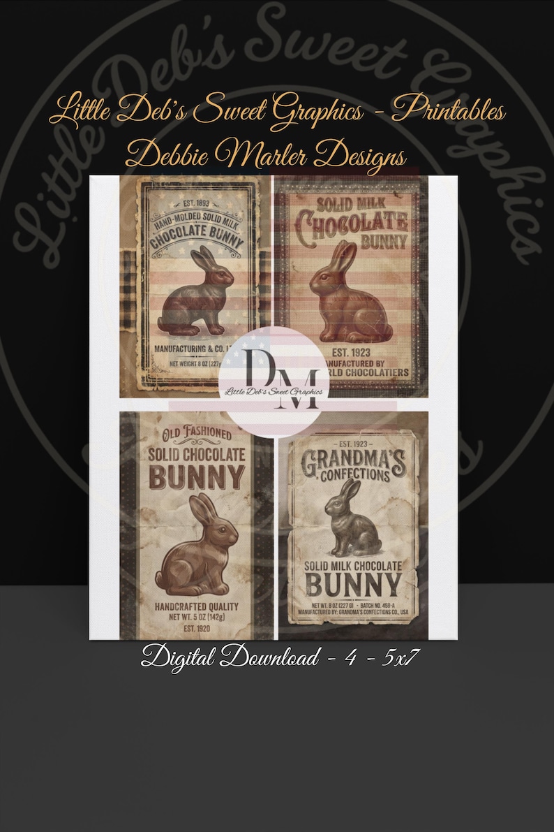 Primitive Farmhouse Solid Milk Chocolate Easter Bunny Bakery Labels ...