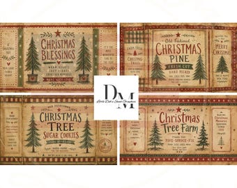 Primitive Farmhouse - Prim Fresh Cut Christmas Tree Labels - Sugar Cookies - Baking Pantry Labels - Tin Can, Jar Labels (Digital Download)