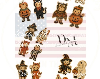 Primitive Farmhouse - Grungy Halloween - 5 Sheets Paper Halloween Cutouts - Vintage Pantry Labels - Tin Can, Jar Labels (Digital Download)