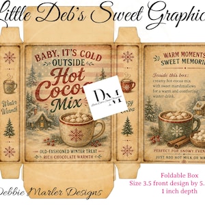 Descarga digital Little Box - Farmhouse - Baby Cold Outside Hot Cocoa Mix Box Tags - Pantry Kitchen Can FULL BOX Wrap - Fold & Make Box