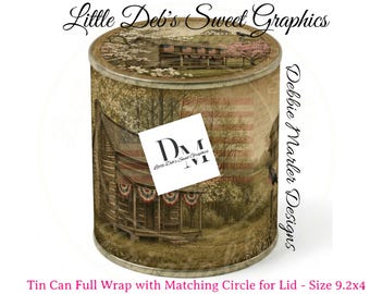 Primitive Farmhouse - Patriotic Log Cabin - Pony Wagon Fireworks - Labels - Tin Can, Jar - (Digital Download) - 9.2x4 WRAP, 5x7, 10" Circle