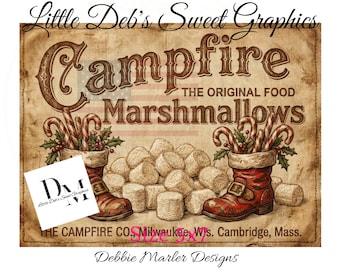 Primitive - Grungy Christmas Santa Boots Candy Canes Campfire Marshmallows Label - Bakery Pantry Label - Tin Can, Jar (Digital Download) 5x7