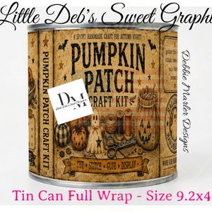 Primitive Farmhouse Grungy - Halloween Pumpkin Patch Craft Kit - Pantry Kitchen Tin Can FULL WRAP, Jar Labels (Digital Download) 9.2x4