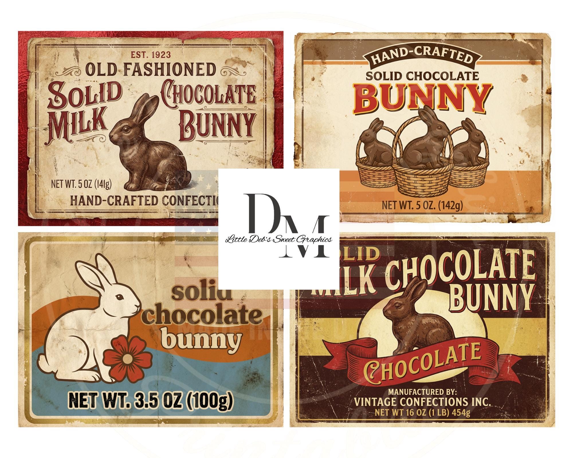Primitive Farmhouse Solid Milk Chocolate Easter Bunny Bakery Labels ...