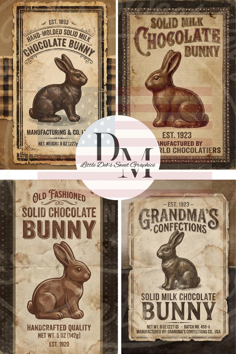 Primitive Farmhouse Solid Milk Chocolate Easter Bunny Bakery Labels ...